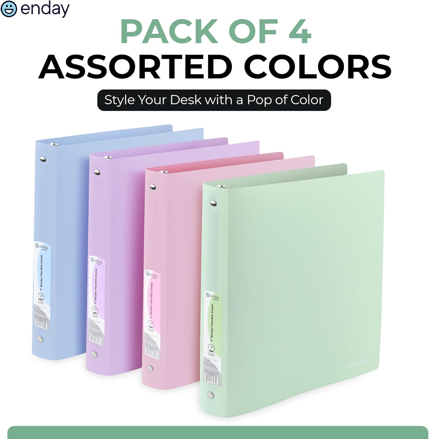 Enday 3 Ring Binder 1 inch (4 Pack) Pastel Flexible Binders Round Ring with Pocket, Holds 175 Sheets, for Home and School Supplies in Blue, Purple, Pink and Green – by Enday image 2