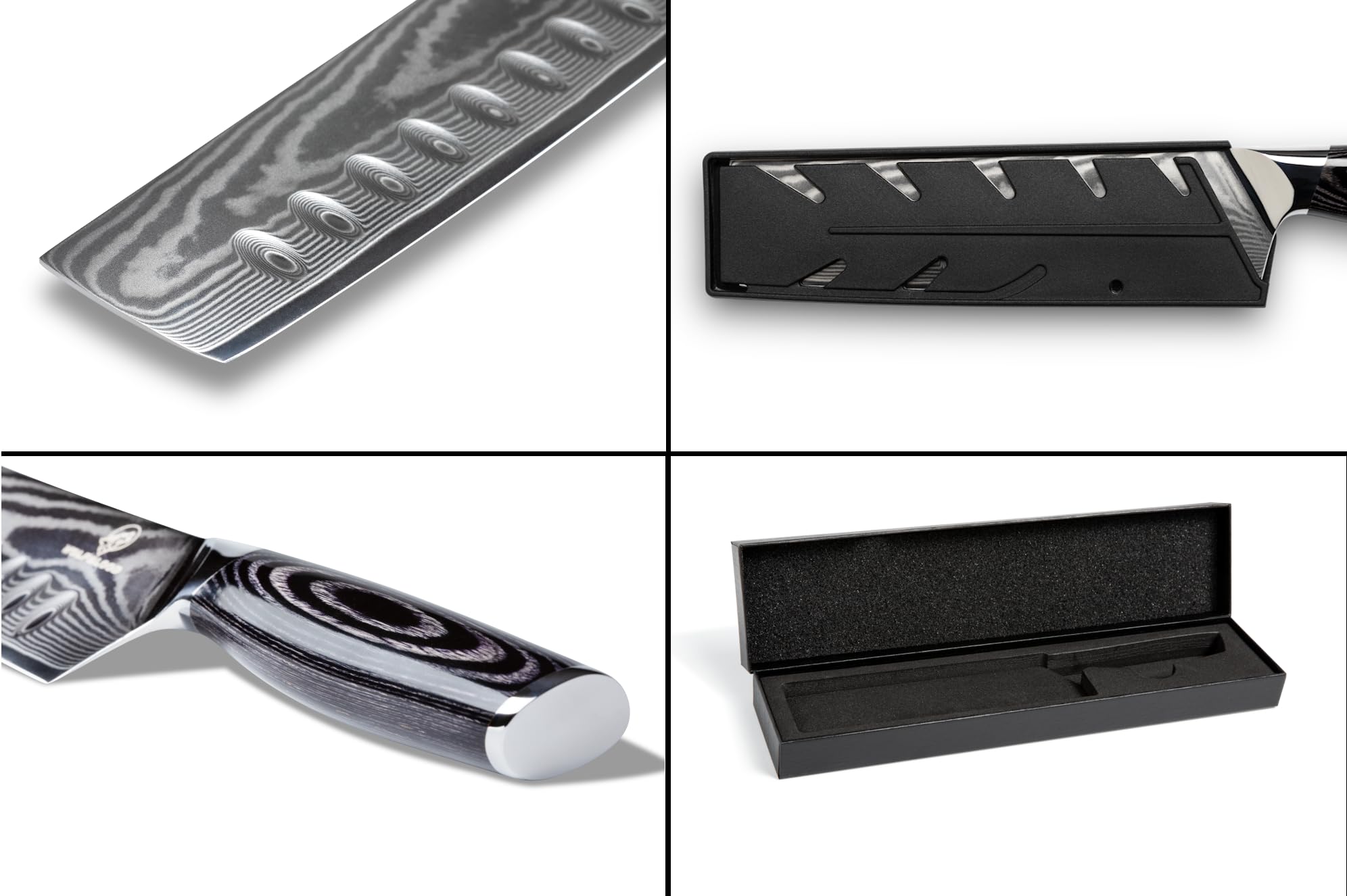 Wolfblood PRO Damastmesser Nakirimesser XL (31cm) TÜV geprüfter 62 HRC Damaststahl aus 67 Lagen I Damast-Küchenmesser Hackmesser mit Holzgriff Geschenkbox und Klingenschutz