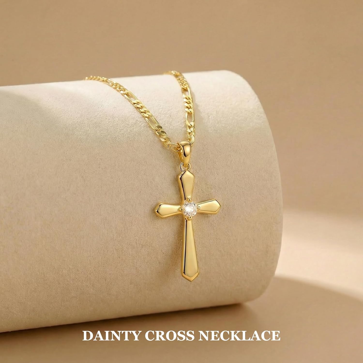 AiliFe 14K Gold Plated Cross Necklace for Women with Cubic Zirconia, Silver Crucifix Pendant Hypoallergenic Womens Christian Jewelry Gift for Birthday, Baptism, Communion - Image 2