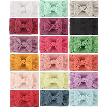 SYGA Baby Girls Jacquard Soft Nylon Headbands Hairbands Hair Accessories Bow Headband for Newborns, Infants, Toddlers and Kids 0-3 Years (White)