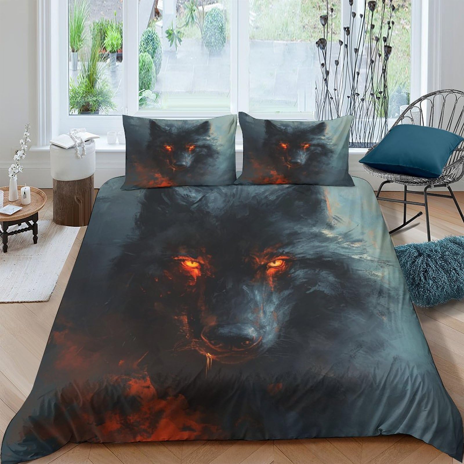 Housses de couettes loup ensemble de literie 3 pièces microfibre respirante 200x200