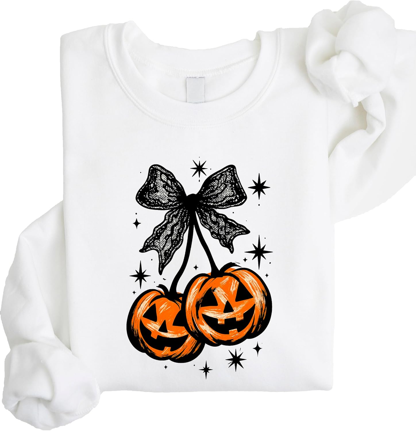 Olive Loves Apple Halloween Sweatshirt for Women, Teens and Kids Jack-O-Lantern Pumpkin & Black Bow Sweater