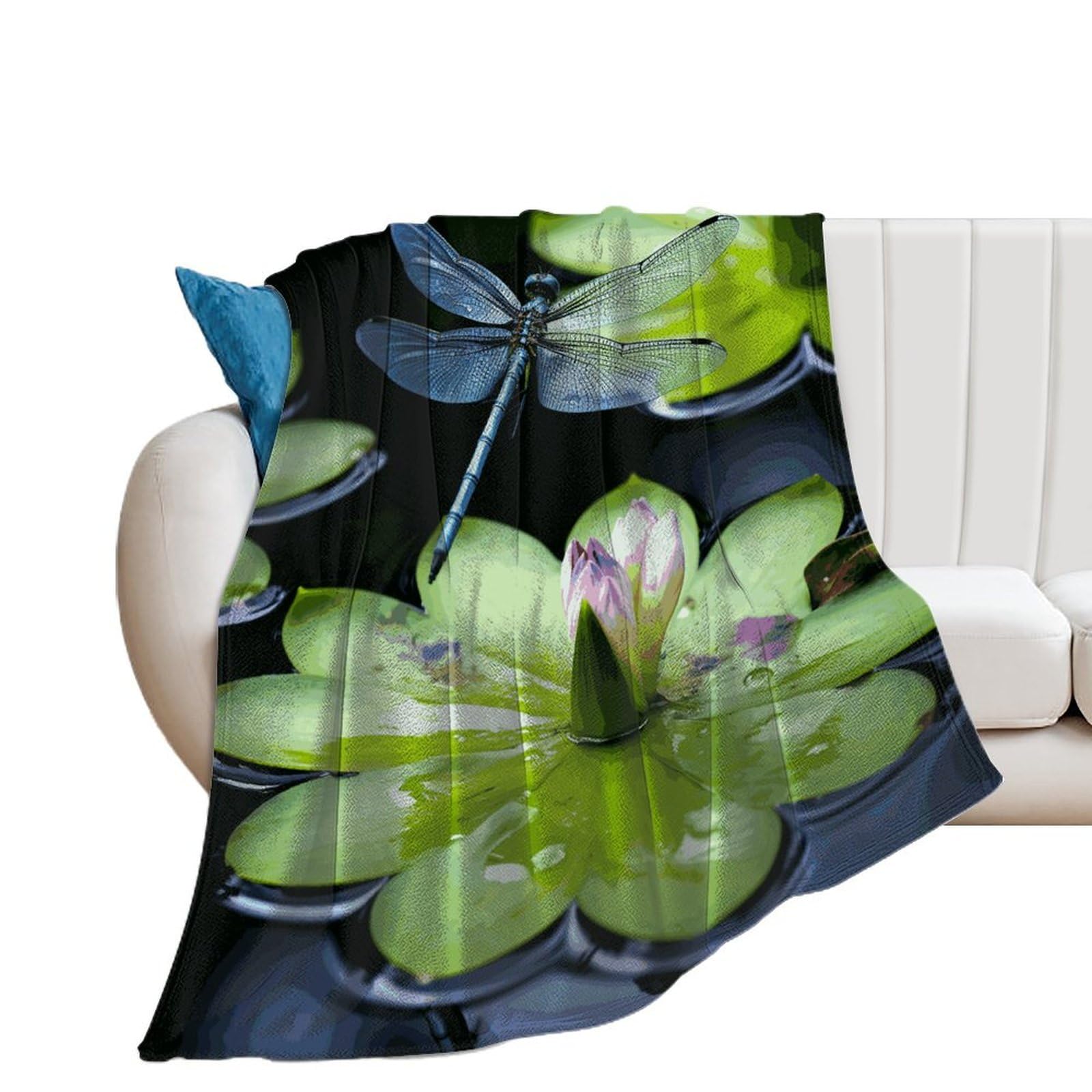 Couverture extra large en flanelle de microfibres motif libellule pour lit et canapé