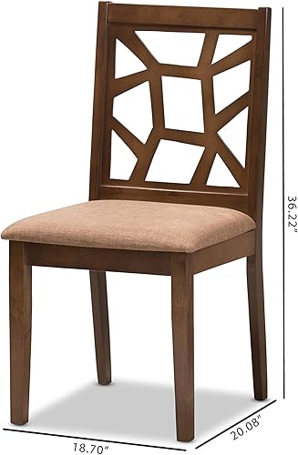 Miniatura 7 de Baxton Studio Silla de comedor Abilene Mid-Century tapizada de tela marrón claro y acabado marrón nogal