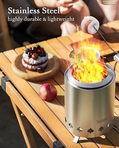Miniatura 2 de Tusivo Fogata de mesa de 8.3 x 6.1 pulgadas, mini hoguera para mesa con soporte, estufa de bajo humo para exteriores para uso urbano y suburbio,