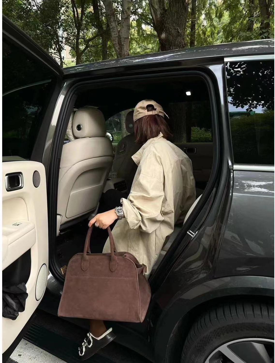 Leather Tote Bag Retro Top Handle Bag Stylish Large Capacity Suede Leather Tote Handbag Travel Bag for Women Trendy Work Bag