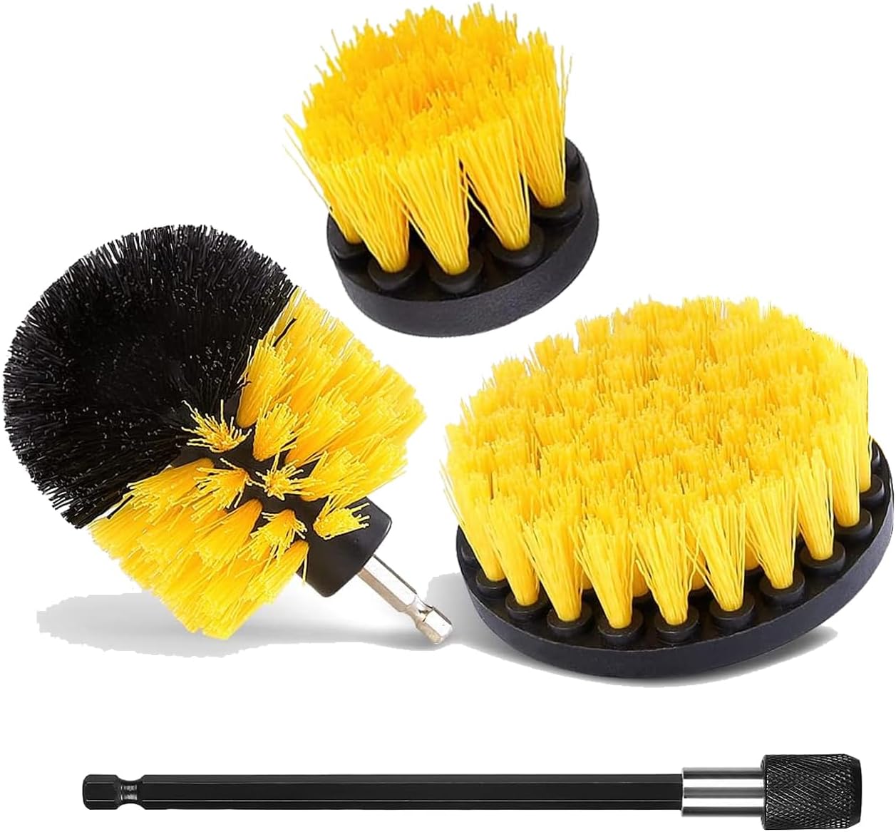 Handle Electric Mop 4 Pcs Drill Brush Car Detailing Kit - Soft Bristle Power Scrubber Brush Set with Extend Attachment - Ideal for Cleaning Car, Boat, Seat, Carpet, Upholstery, and Shower Door