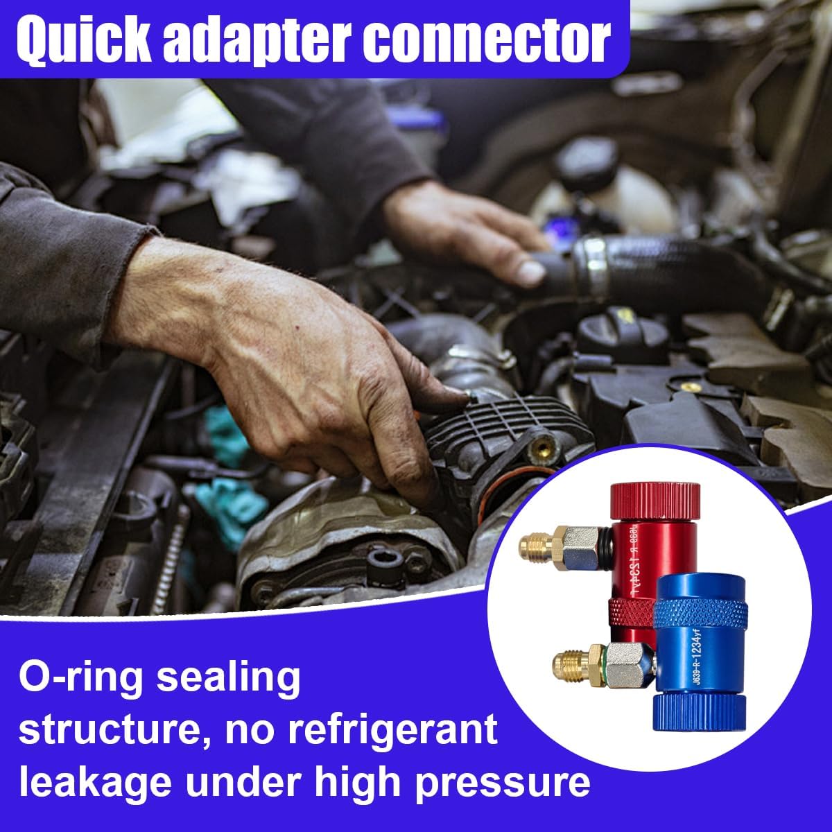 R1234yf Quick Coupler Adapter Set, High & Low Side Quick Connect Couplers with 1/4" SAE Male Flare, Adjustable AC Manifold Gauge Connectors for Air Conditioning Evacuation Recharging (R1234yf)