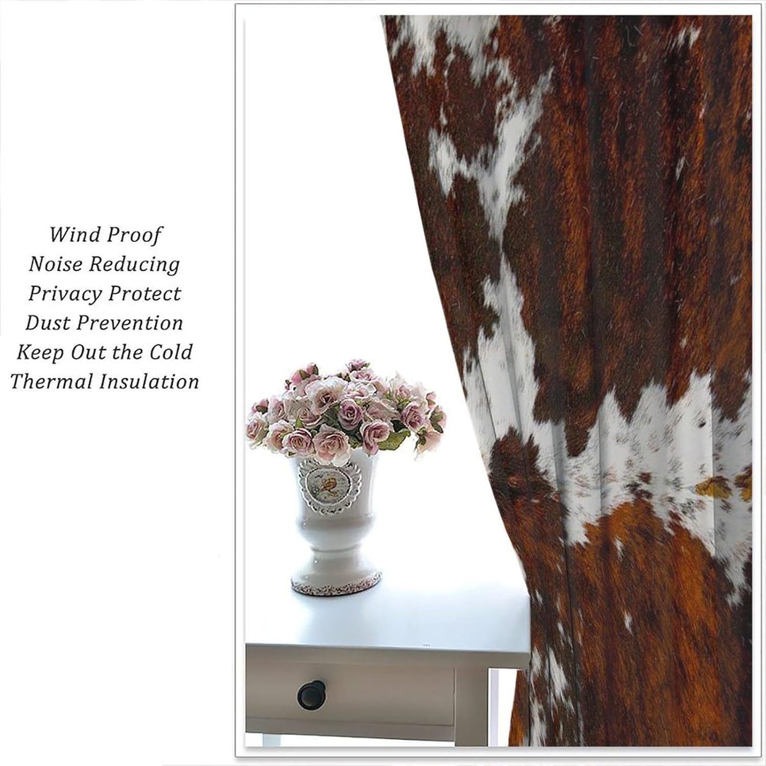 Cow Print Pattern Curtains,Brown Animal Fur Skin Cowhide Western Farm Window Treatments for Bedroom Kitchen Living Room,Wild 3D Rustic Hunter Theme 2 Panel Sets,42x54 Inch Blackout