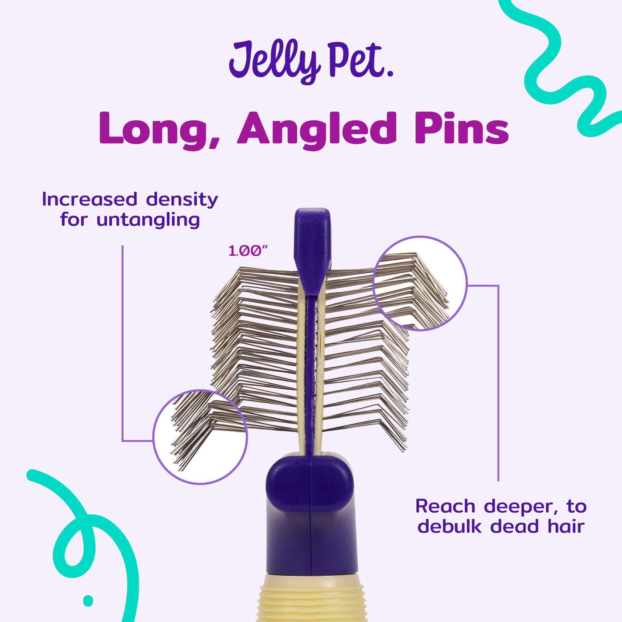 Jelly Pet Cepillo de doble cara para perros, pasadores más largos, cabeza flexible, lados finos/gruesos, elimina enredos no deseados, pequeño, morado