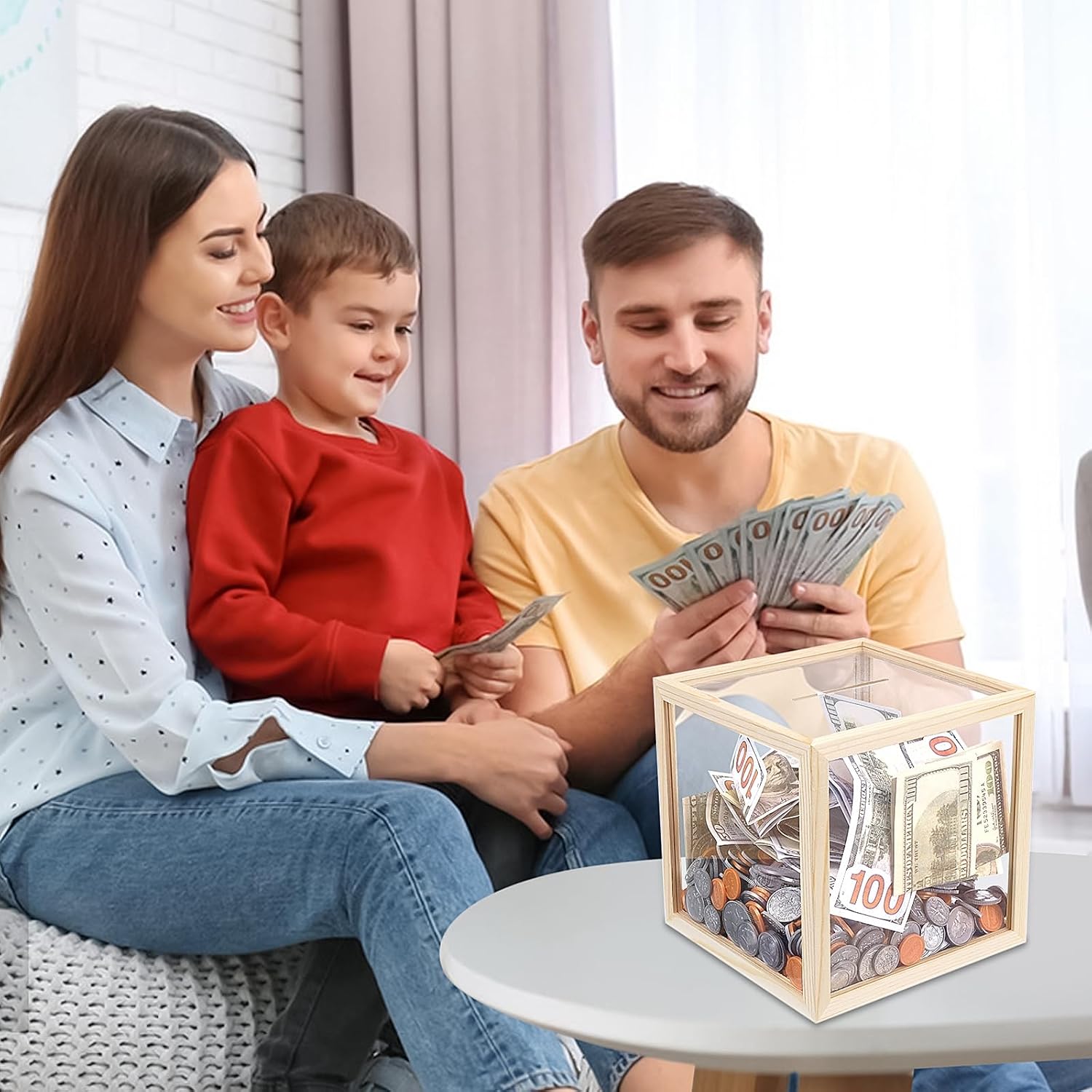 Acrylic Piggy Bank for Adults, Must Break to Access Saving Large Clear Acrylic Money Cash Box for Vacation Wedding Child's College Fund, Unopenable Big Clear Saving Money Cash Bank Jar