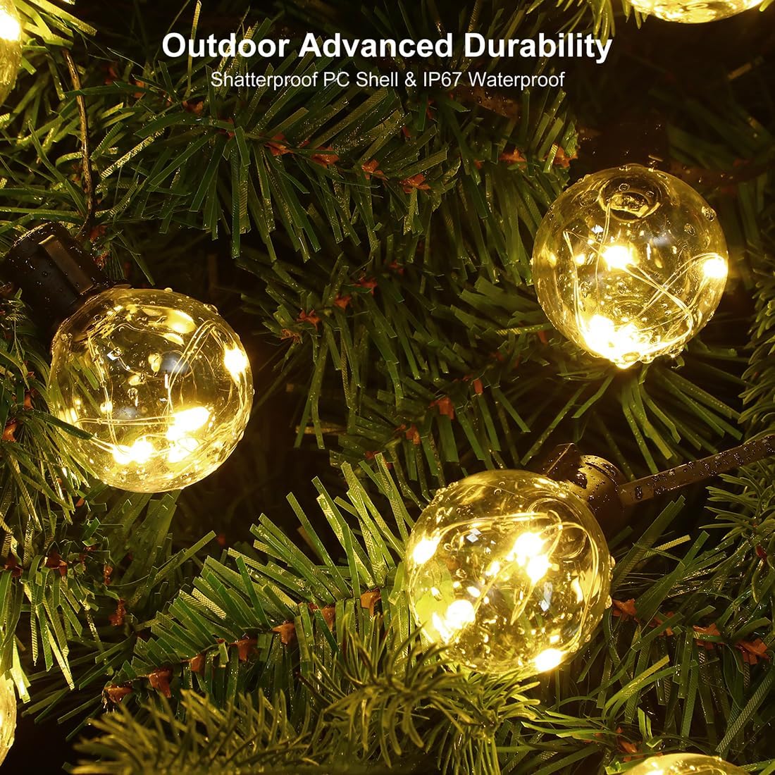 Outdoor String Lights Solar Powered Waterproof, 50ft 20 LED Bulbs | Warm White Dimmable Timer Remote 8 Lighting Modes Hanging Globe Bulb Shatterproof for Outside Patio Backyard Balcony Decor