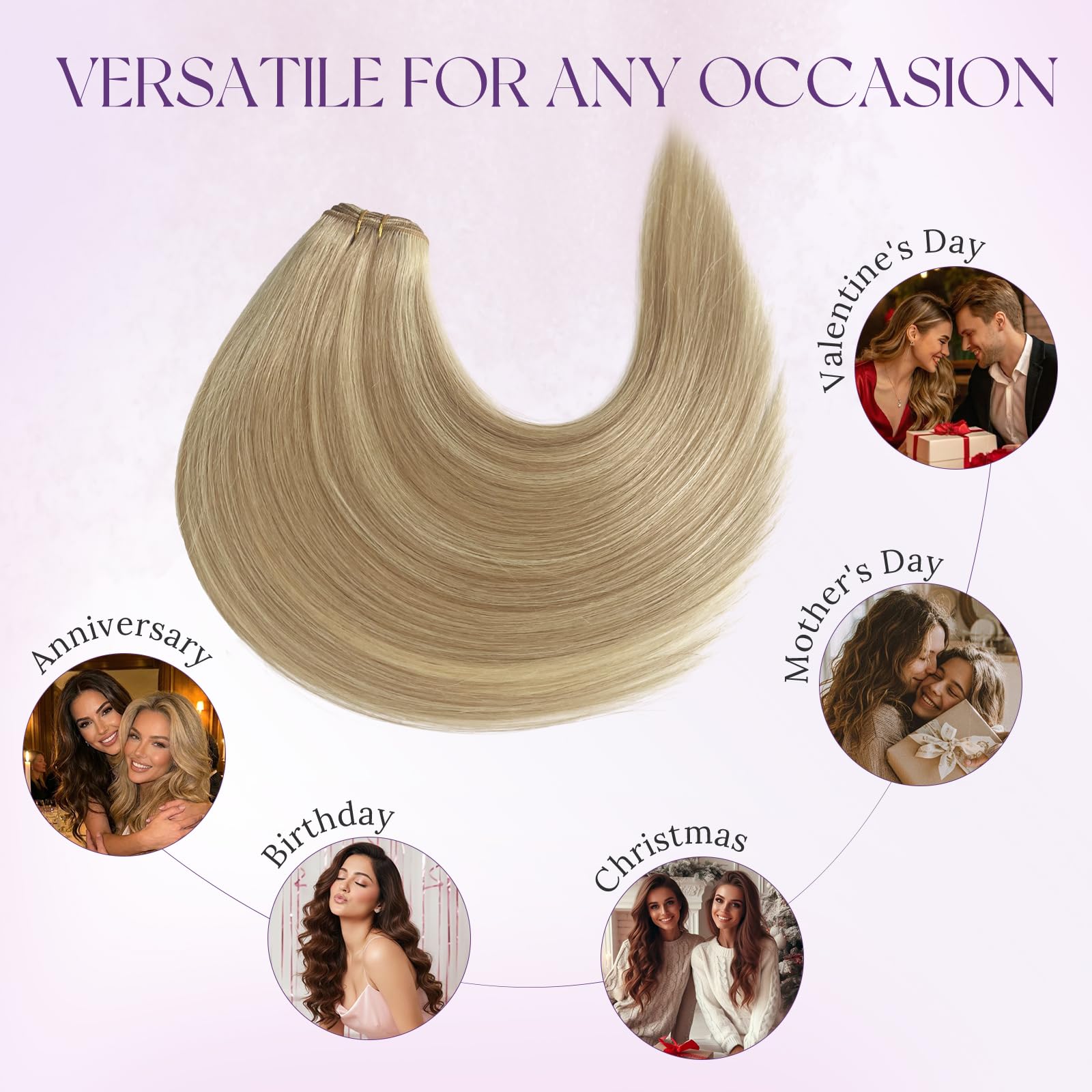 24 Inch Sew In Human Hair Extensions 120G Blonde Hand Tied Weft 24 Light Golden Blonde - Straight Hand Tied Weft Hair  main image 3