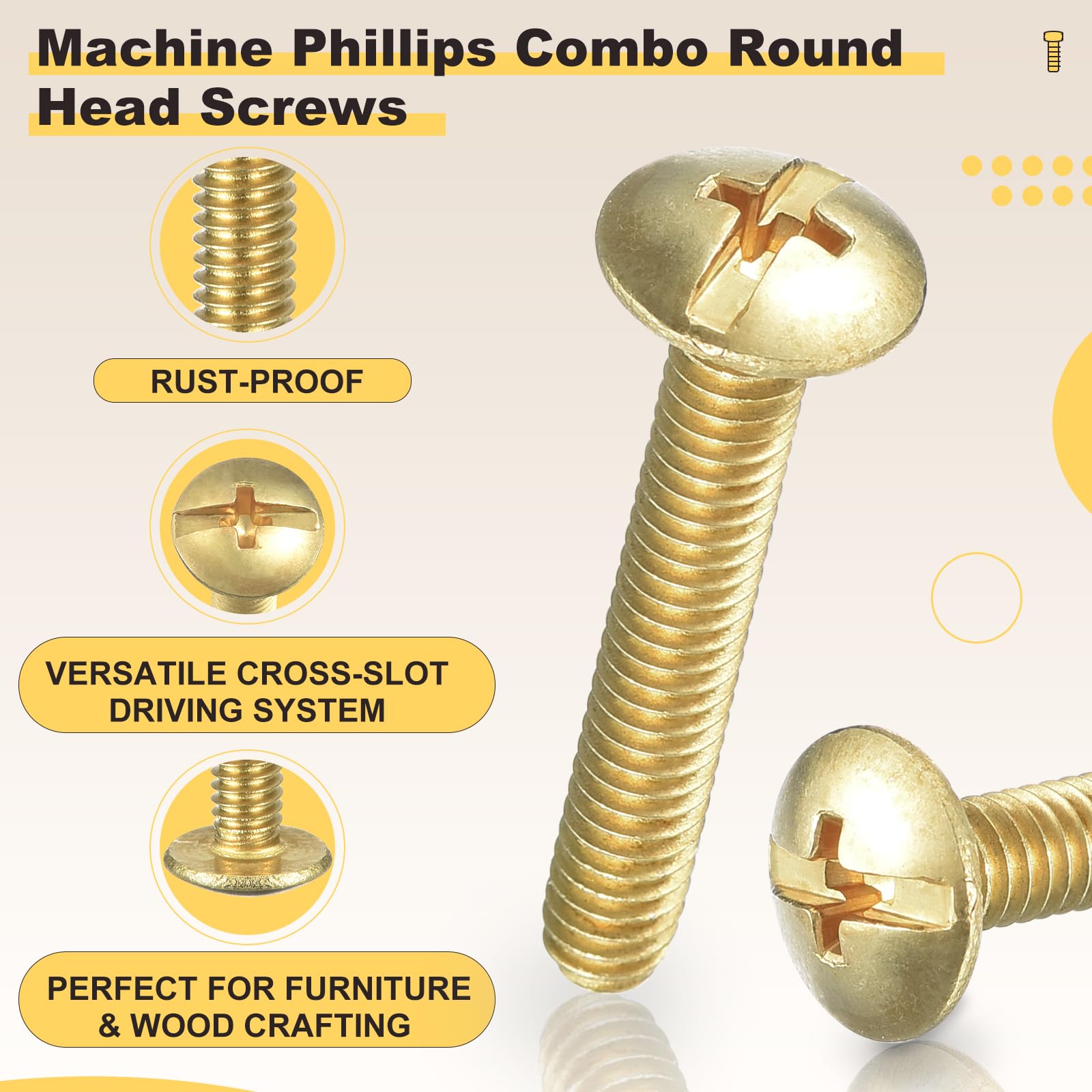 METALLIXITY Machine Screws Phillips Combo Head(#8-32x1-1/2") 25Pcs, Carbon Steel Round Head Cross Drive Furniture Bolts - Image 3