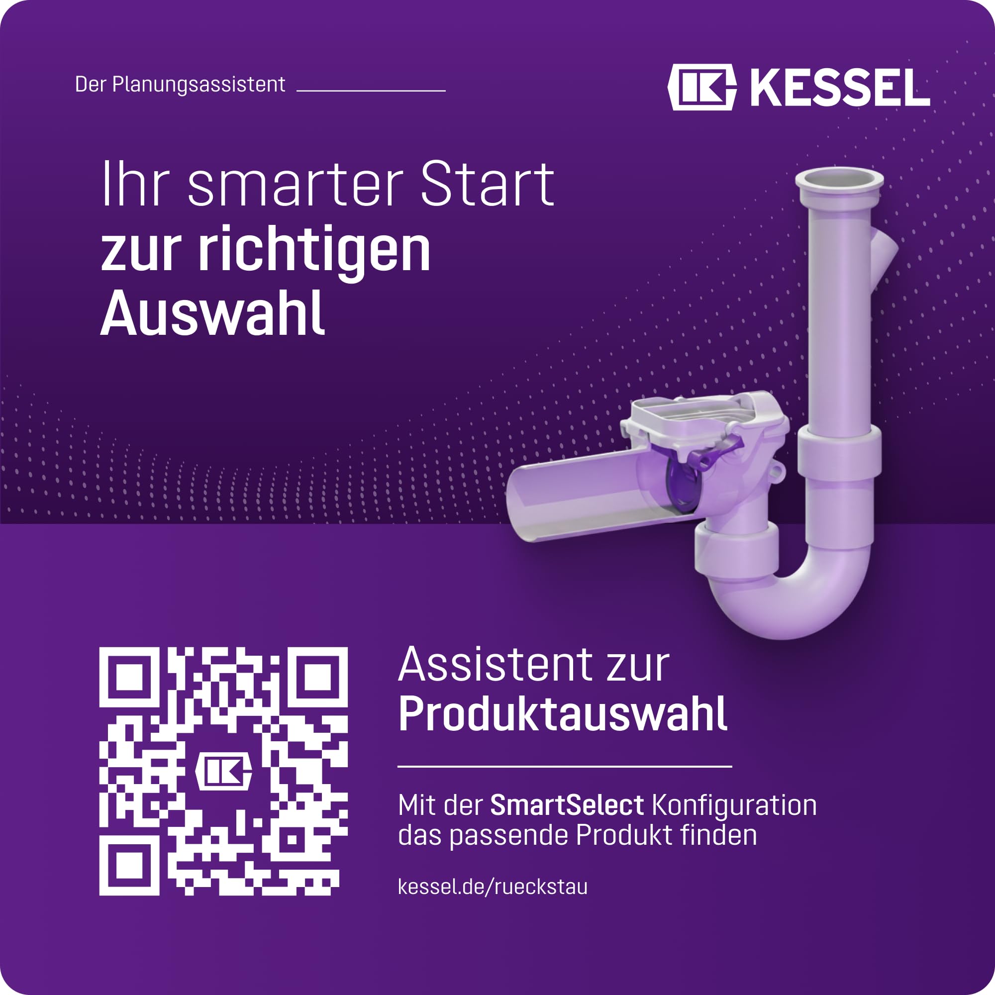 Kessel 73052 Rückstauverschluss Staufix Siphon für Waschmaschine, Kunststoff, Falle | Rückstausicherung für fäkalienfreies Abwasser, 2 Klappen + Notverschluss, korrosionsfreier Kunststoff, EN 13564