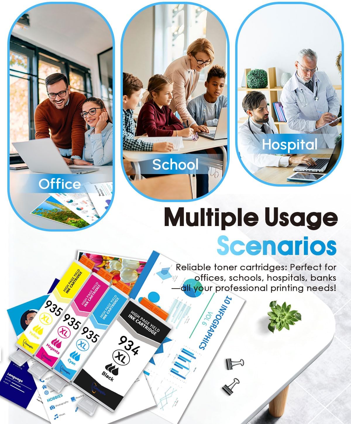 934XL 935XL Ink Cartridges Combo Pack Replacement for HP 934 935 934XL 935XL for Officejet Pro 6830 6230 6835 6800 6812 6815 6820 Printer (4-Pack, Black/Cyan/Magenta/Yellow)