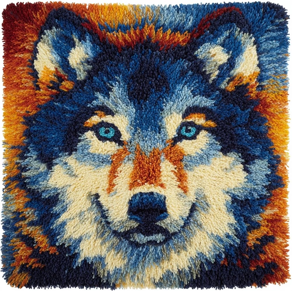 Taxpy Latch Hook Pillowcase Embroidery Kit,Snow Wolf 17X17In