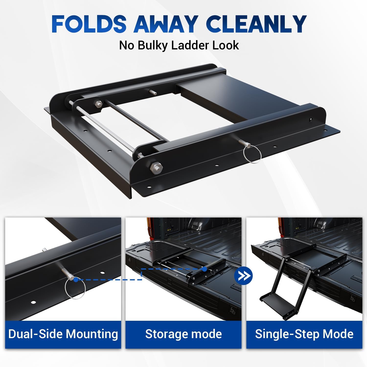 Tailgate Step for Flatbed Trucks & Trailers – Designed for Elderly, Pets & Daily Use, Fold-Down Steel Assist Step, 400 lb Capacity, Non-Slip Matte Platform, Dual-Side Locking, No Rattle Design