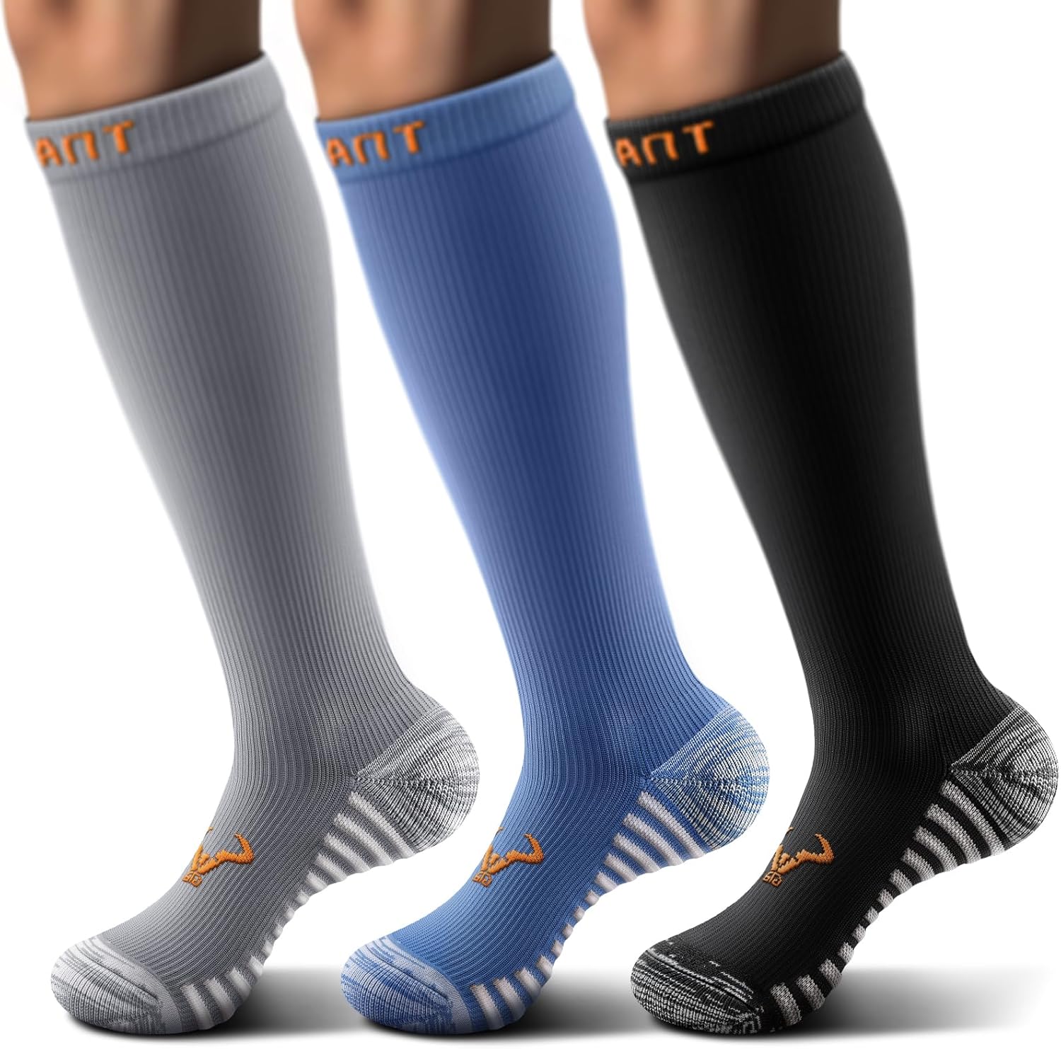 BULLIANT Men Compression Socks 3Pairs-Knee High Socks 15-20 Pressure Unise- Cushioned Sole Extra Wicking