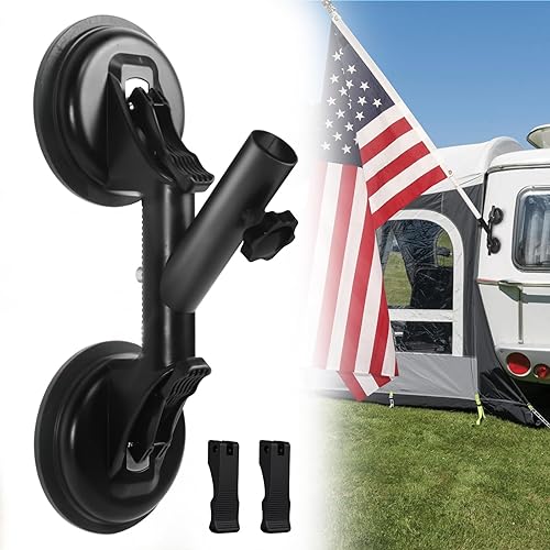 Flag Pole Mount for Car RVs, Suction Cup Flagpole Holder, Universal Strong Suction Stable Holds Flags, Heavy Duty Metal Quick Flag Mount Compatible with Camper, Truck, Boats, Yachts