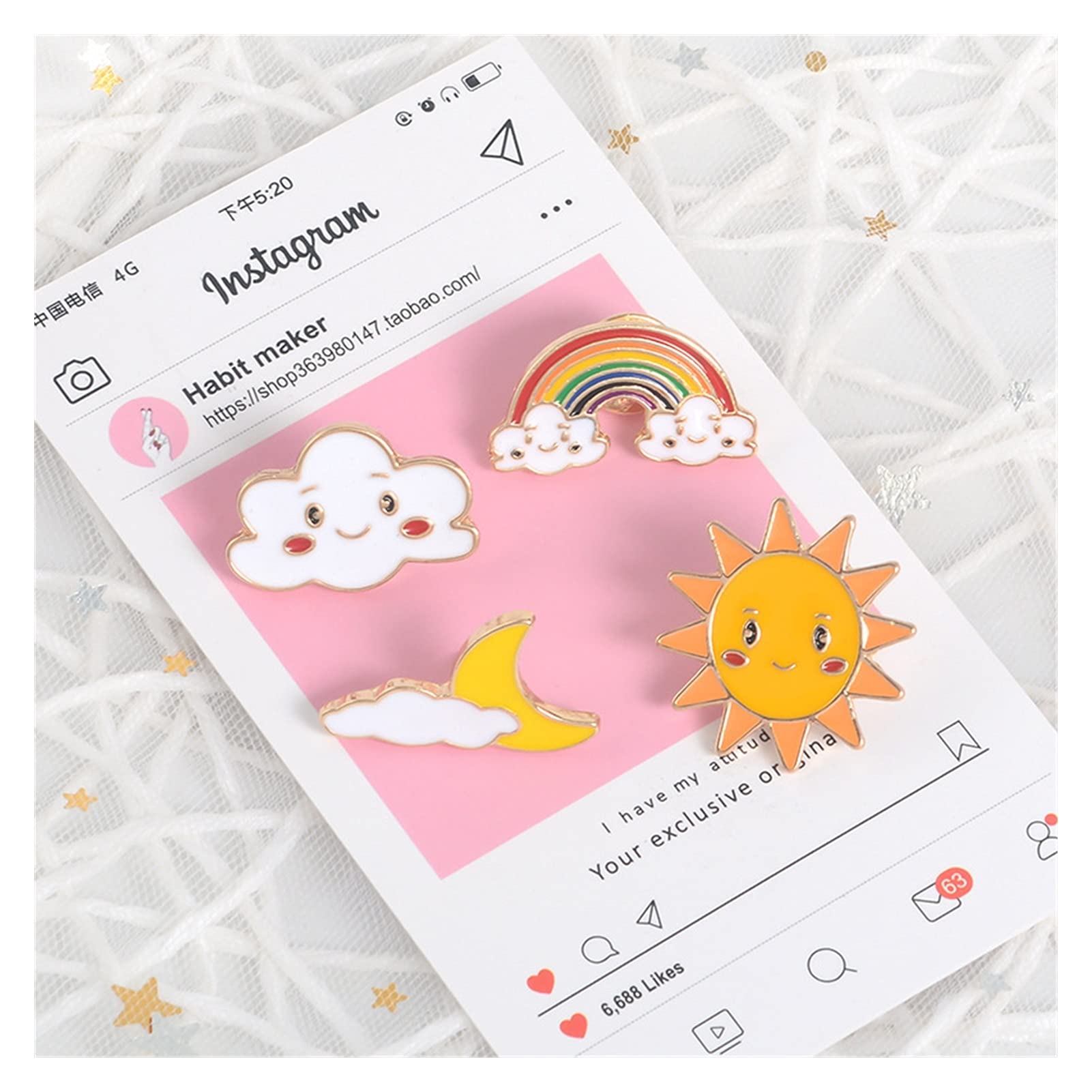 WXKAGF Brosche Lächeln Sonne Mond Wolke Regenbogen Emaille Pins Cartoon Smiley Gesicht Wetter Broschen für Rucksack Denim Jacken Anstecknadel Abzeichen
