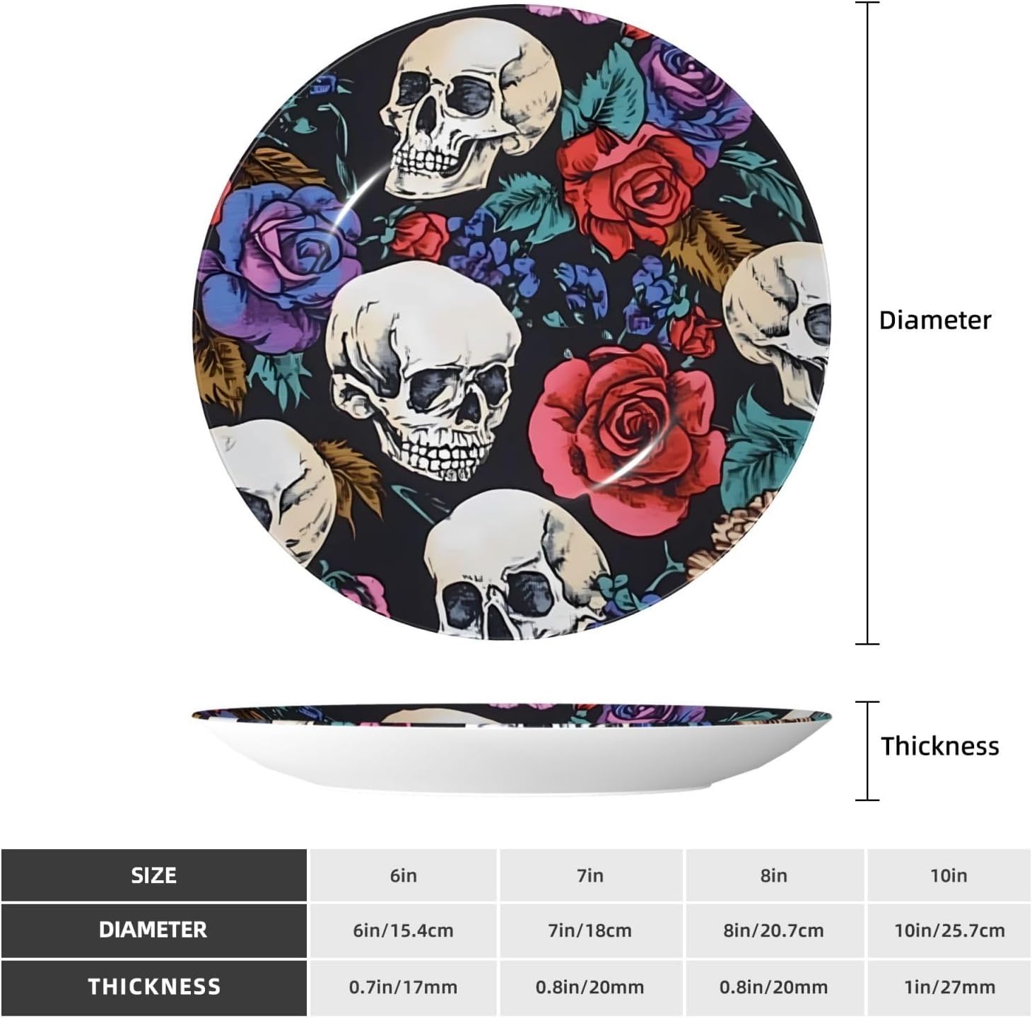 Sugar Skull Flowers Style Ceramic Plate Display Home Display With Stand Wall Hanging Plate For Home Decor 10 Inch