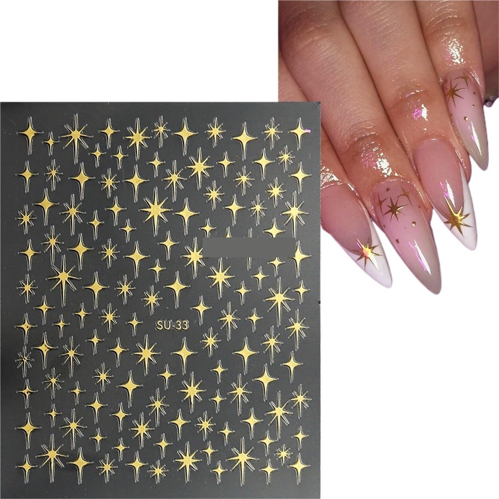 2pcs 3D Self-Adhesive Shining Four-Pointed Star Nail Stickers for Different Nail Art - Perfect for Nail Design Enthusiasts(Gold)
