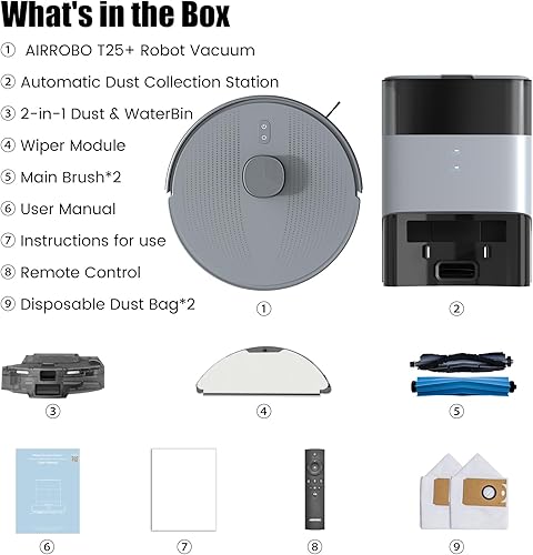 Miniatura 9 de AIRROBO Combo de aspiradora y trapeador robot T25+, potente succión de 5500 Pa, autovaciado, capacidad de 60 días, 240 minutos, control inteligente