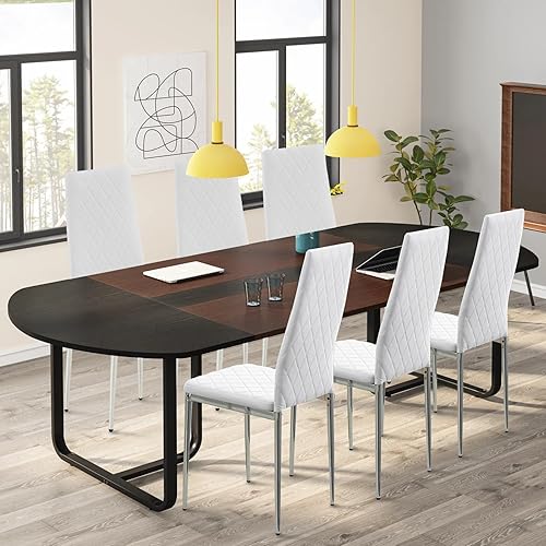 Miniatura 6 de Juego de sillas de cocina para 6 personas con patas de metal sólido, sillas laterales de comedor con respaldo alto, sillas de comedor modernas y