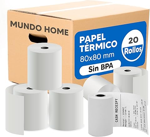 20X Papel Térmico 80x80mm 60 GSM sin BPA - Papel Datáfono Impresión Rápida y Nítida para Cajas Registradoras y Tickets - Ideal para Impresoras Térmicas y Datáfonos, sin BPA