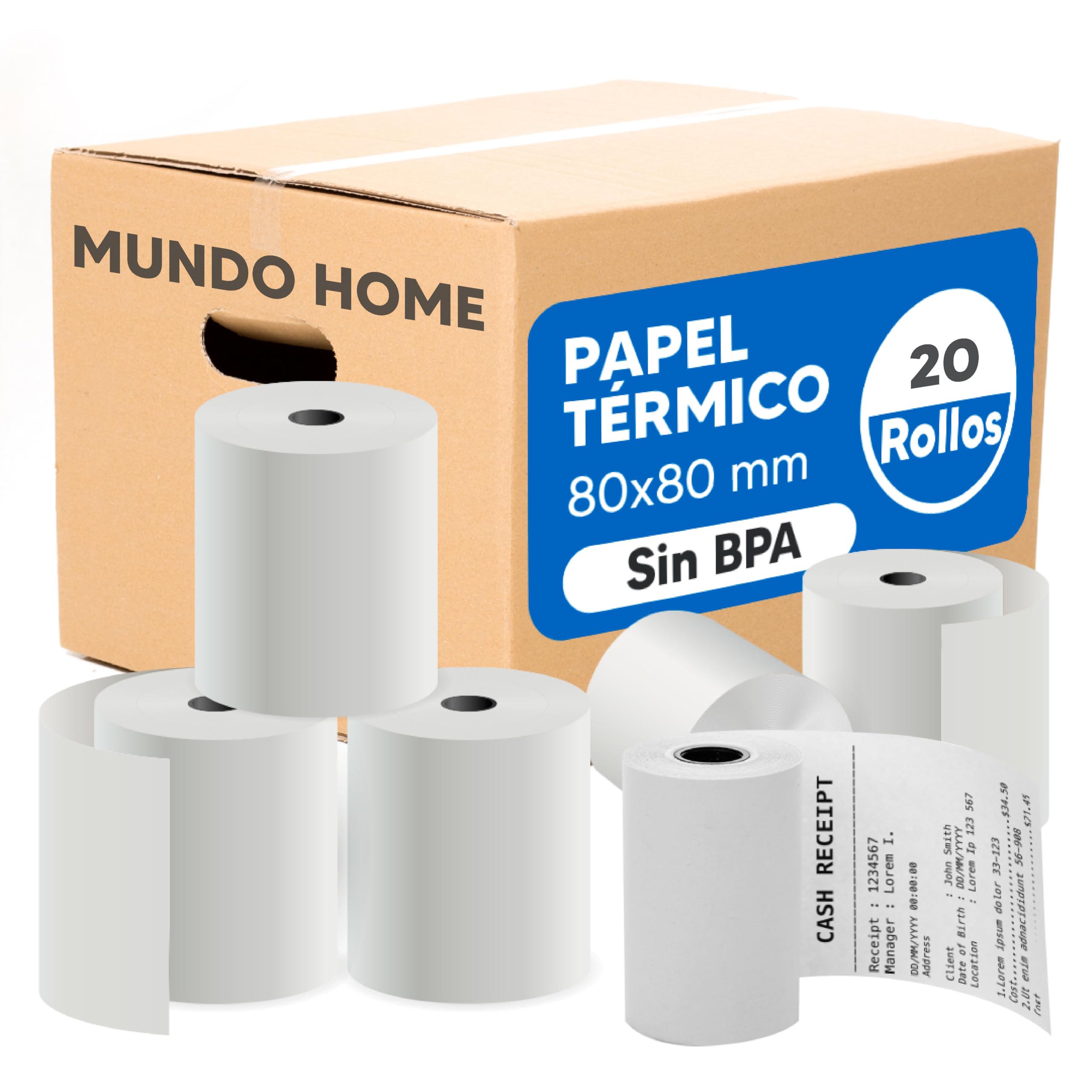 20X Papel Térmico 80x80mm 60 GSM sin BPA - Papel Datáfono Impresión Rápida y Nítida para Cajas Registradoras y Tickets - Ideal para Impresoras Térmicas y Datáfonos, sin BPA
