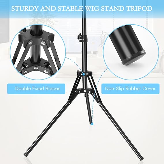 Wig Stand Tripod with Carry Bag, Adjustable Mannequin Head Stand