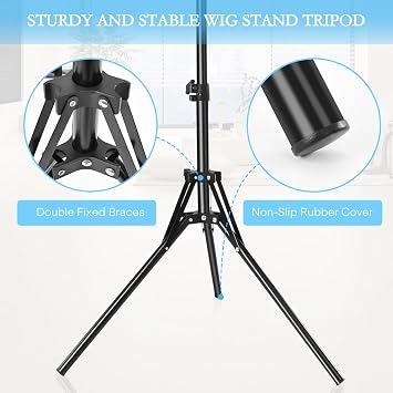 Wig Stand Tripod with Carry Bag, Adjustable Mannequin Head Stand