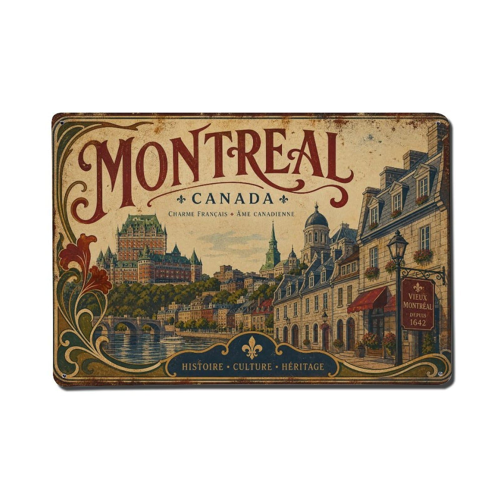Huiyhb 8X12inch(20X30cm) Vintage Travel Canada Montreal Metal Tin Sign
