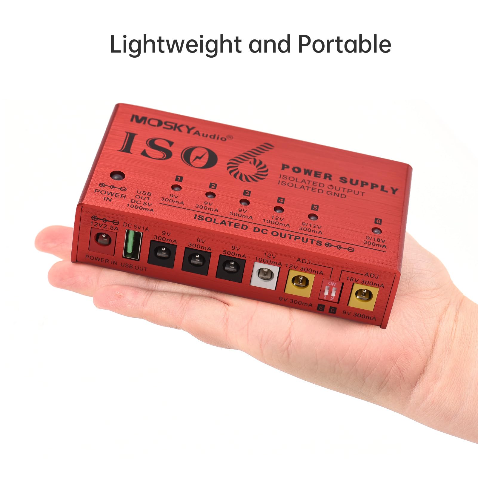 Alimentatore per Strumenti Musicali a 7 canali con Protezione da cortocircuito Indicatore di Alimentazione a LED 6 uscite CC e 1 Uscita USB per Pedale Effetto Chitarra Altri