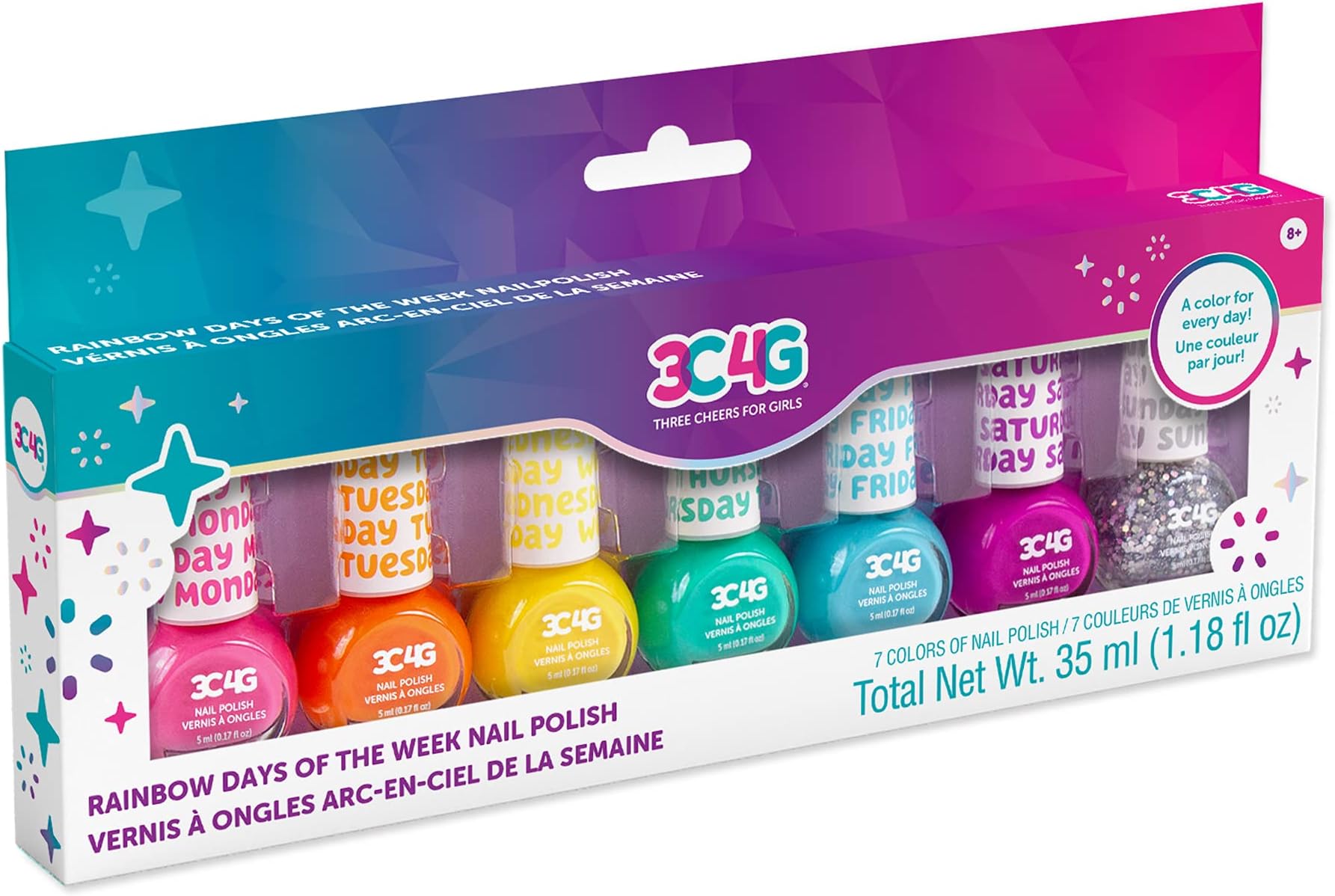 Bright Nail Polish Set for Girls & Teens - 7 Vibrant, Non-Toxic, Kid-Safe Colors for Every Day of the Week - Ideal Gift for Ages 8+ - Perfect for Parties & Play - Fun DIY Manicure Kit by Make It Real