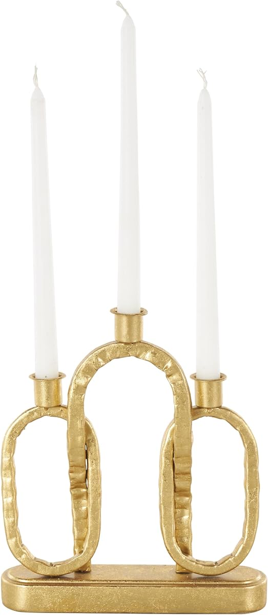 Deco 79 Metal Decorative Candle Holder Interlocked Chains Candle Stand with Rectangle Base, Candlestick Holder 9" x 2" x 10", Gold
