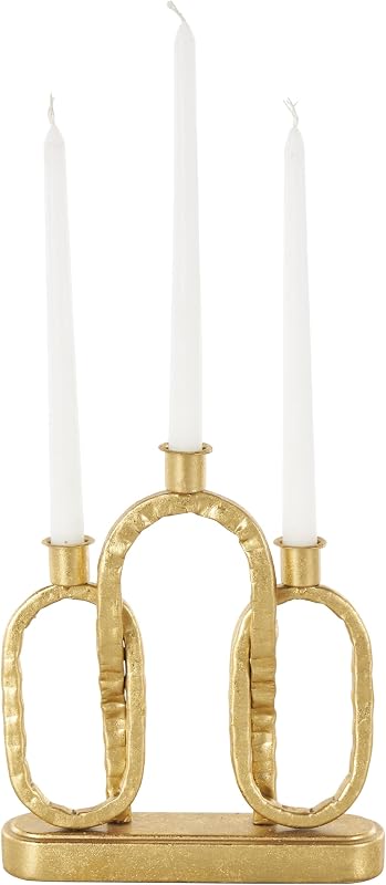 Deco 79 Metal Decorative Candle Holder Interlocked Chains Candle Stand with Rectangle Base, Candlestick Holder 9" x 2" x 10", Gold