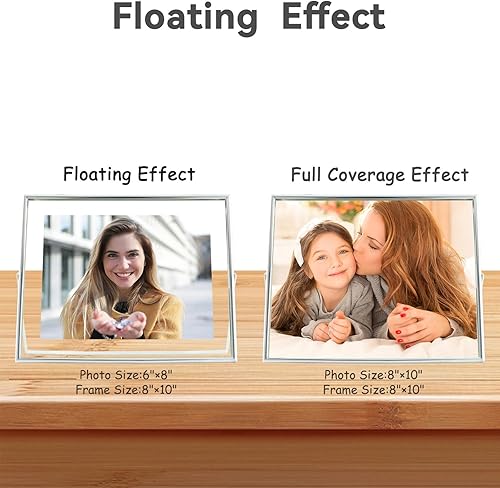 Miniatura 4 de Marco flotante plateado, 8 x 10 pulgadas, horizontal, para fotos de 7 x 9, 6 x 8, 5 x 7, marcos de fotos de metal de mesa, elegante para cumpleaños,