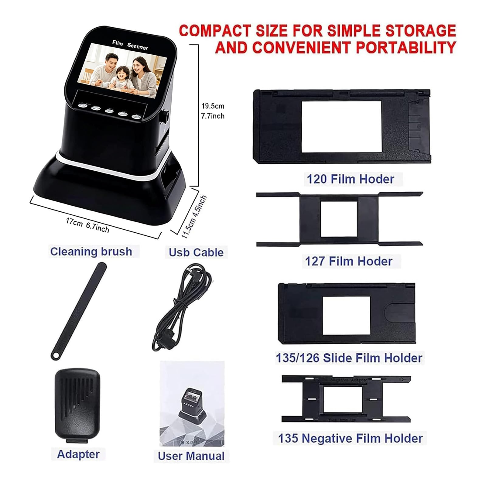 Scanner Digitale Per Diapositive Da 4,3", Alta Risoluzione 120, Supporta 5 Tipi Di Pellicola 120, Converte Negativi E Diapositive Da 35 Mm, 135, 126 E 127 In Jpeg Digitale, Scanner Per