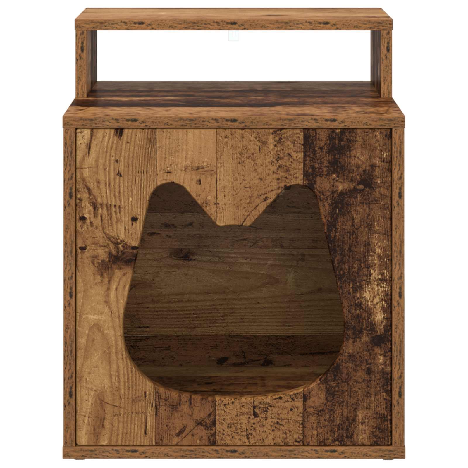 Casetta per gatti in legno di vecchio legno, 42,5 x 40 x 53,5 cm, compatta e stabile, per soggiorno, interni per gatti, con kit di montaggio, ideale per graffi, arrampicata, giochi e cura