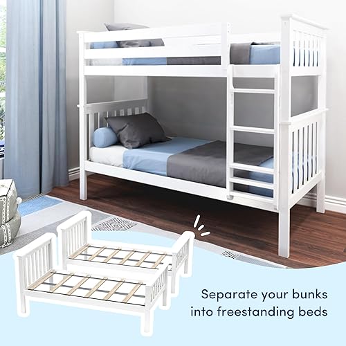 Miniatura 20 de Max & Lily - Litera de tamaño individual sobre matrimonial con escalera, base de cama de madera maciza para niños, barandillas de seguridad de 14