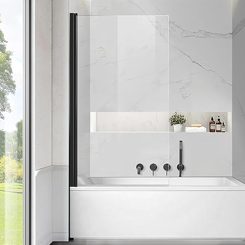 Frameless Tub Shower Door, Clear Tempered Glass Bathroom Shower Door 30" W*55" H, Hinged Foldable Bathtub Screen with Brushed Gold Wall Profile