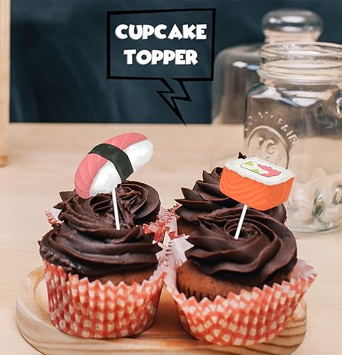 Miniatura 5 de Decoración para cupcakes de postre de sushi con purpurina, suministros de decoración temática de fiesta japonesa, baby shower, hombres y mujeres,