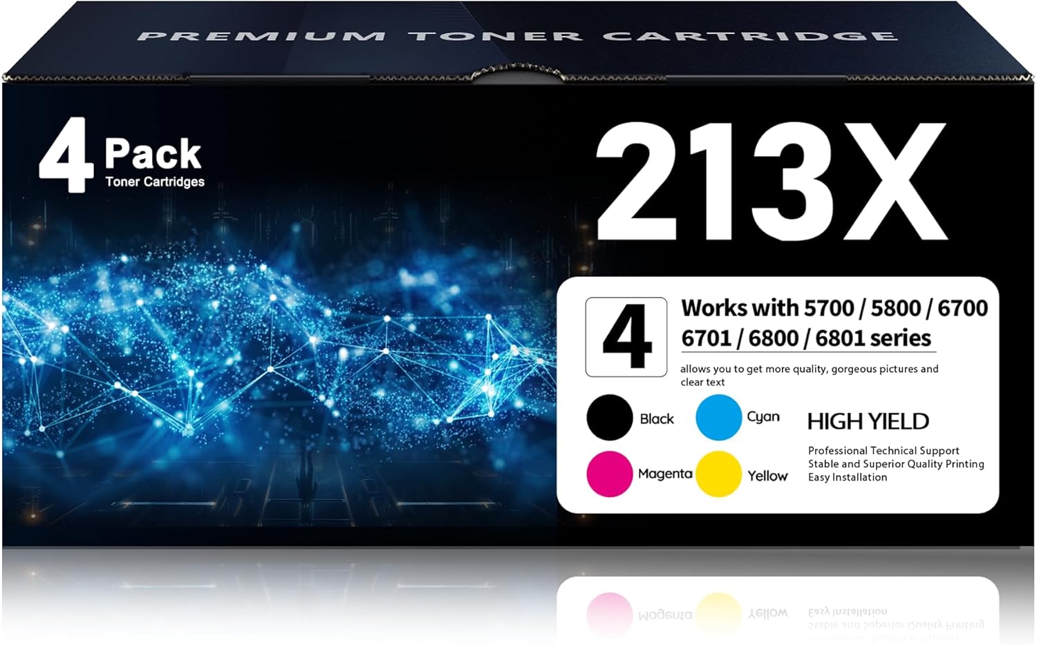 213X Toner Cartridges 4 Pack High Yield Compatible for HP 213X 213A Works for Color Laserjet Enterprise 5700dn MFP 5800dn 6700 6701dn MFP 6800 6801dn Printer Ink with Chip W2130X W2131X W2132X W2133X