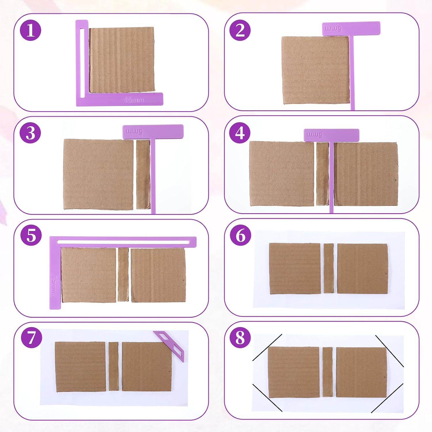 9Pcs Book Binding Easy Scrapbooking Tools, Bookbinder Stencils and Cutter Guide Kit, L T I Ruler + Corner Miter + Eyelet Guiding Bookbinding Tools for Notebook Calender Junk Journal Handbook(Purple)