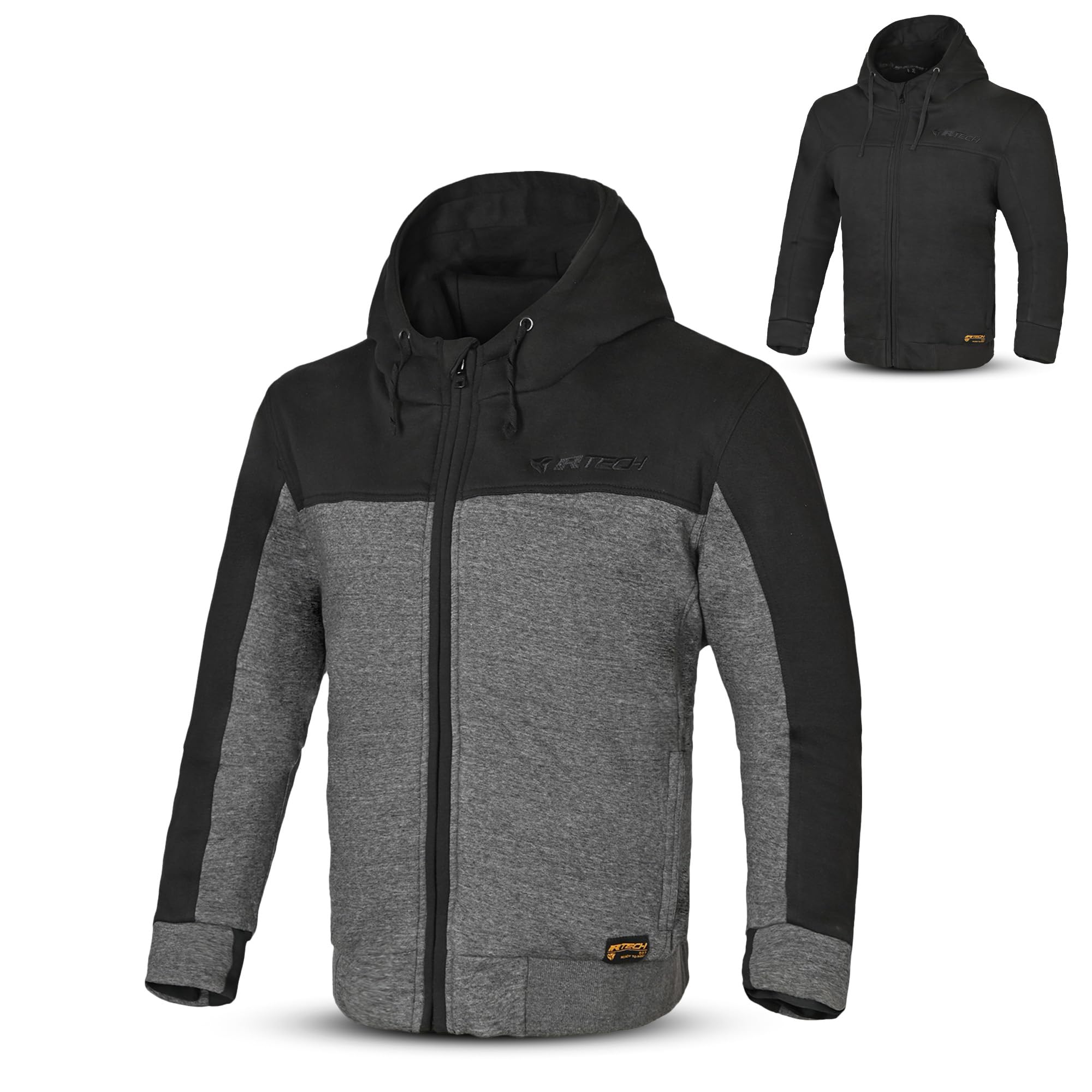 Maximo-Moto Unisex Black Grey R-Tech Motorcycle Hoodie Ce Level 2 Armoured Motorbike Jacket Men’s Protective Biker Riding Gear Kevlar Reinforced Fleece Motorbike Clothing Casual Urban Rider Jacket