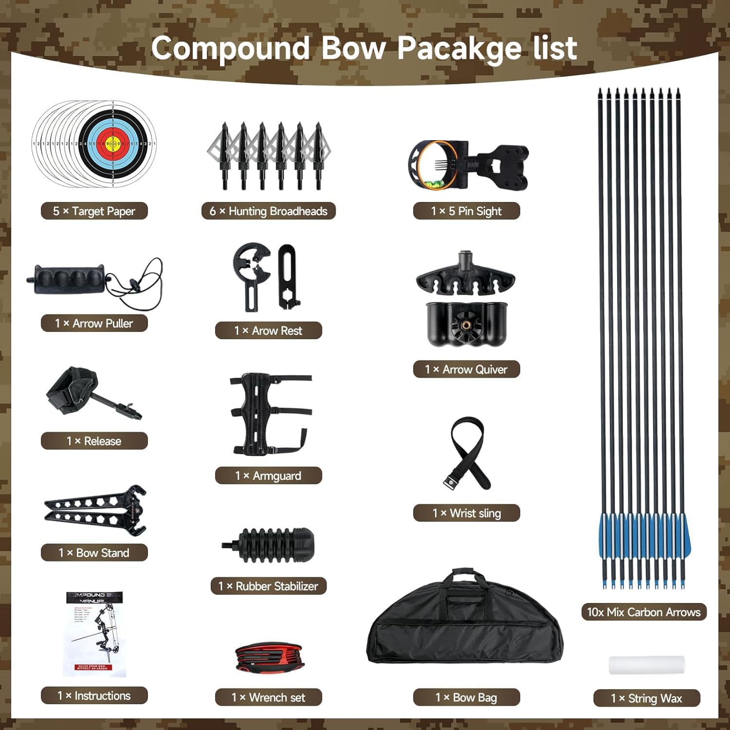 Wuxlisty Compound Bows Draw Weight 30-70lbs Ready to Shoot, Bow and Arrow Set for Adults, Archery Hunting Bow Set Come with All The Accessories (Black)