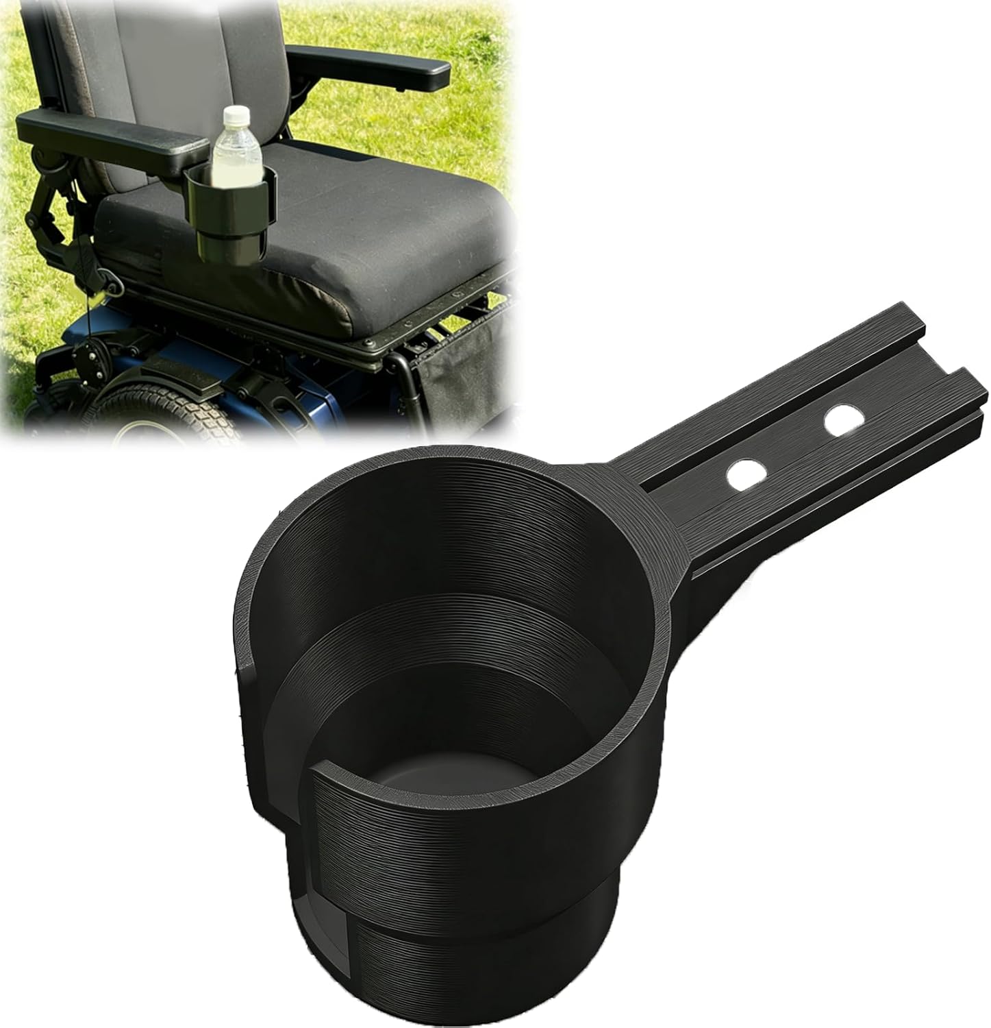 Power Wheelchairs Cup Holder Compatible with Permobil – Firm, Adjustable, Easy Slide-in Installation, Secure Mounting with Screws & Washers, Fits 40oz Thermos