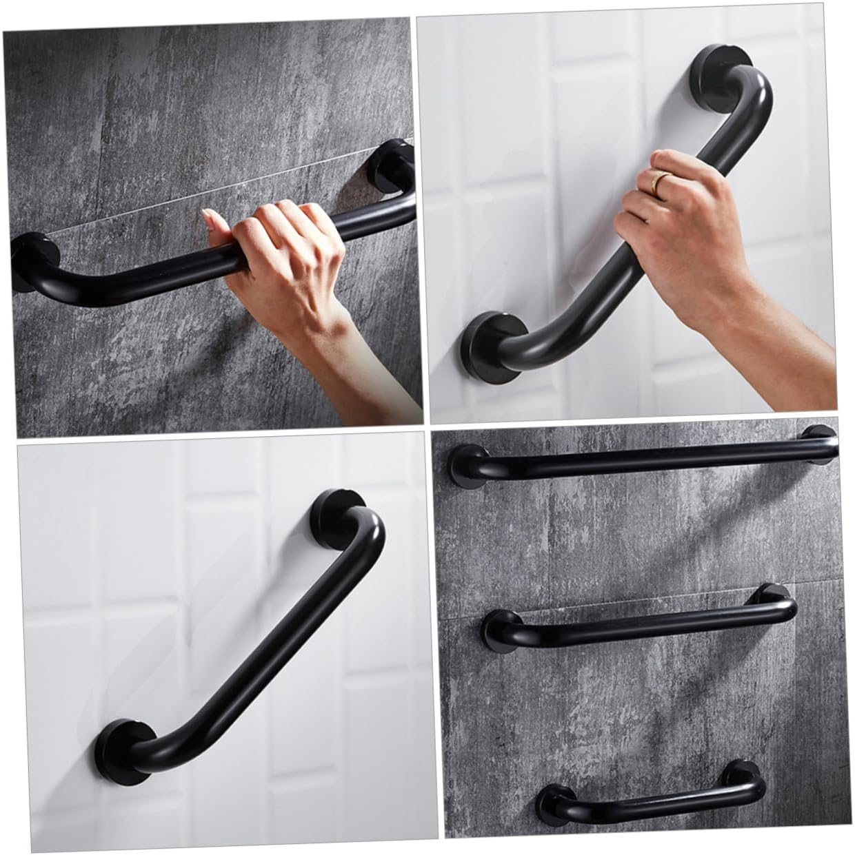 2pcs Bathroom Grab Bar Slip-Resistant Bathtub Handrail Safety Handle Black Aluminum Armrest for Seniors and Disabled Support for Shower and Stairs